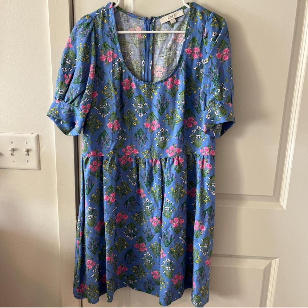 Floral Blue Dress with Pink Accents